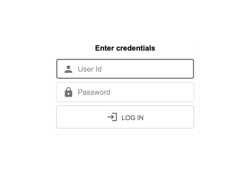 Login screen user interface