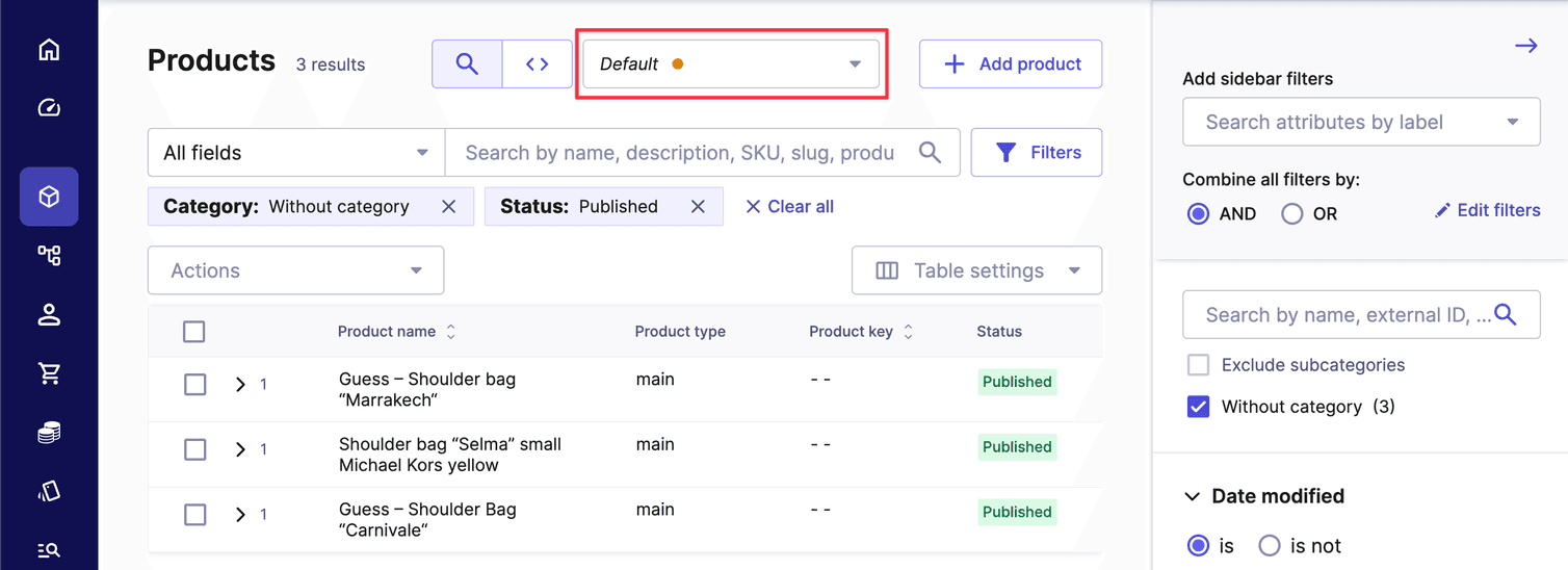 Filtered list of Products that can be saved as a new custom view.